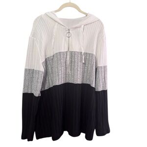 Shein Women’s XL Lightweight Half Zip Pullover Hoodie Black White Heather Gray